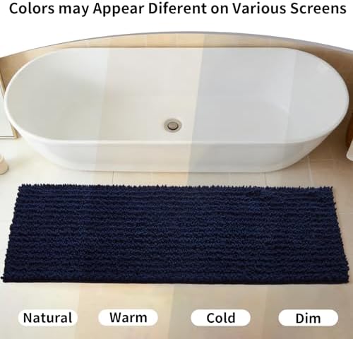 Disolla Navy Blue Bathroom Runner Rug 24x70 Inch - Extra Long Chenille Bath Mat, Luxury Shaggy Plush Absorbent Rug, Non-Slip Large Runner for Floor and Laundry Room