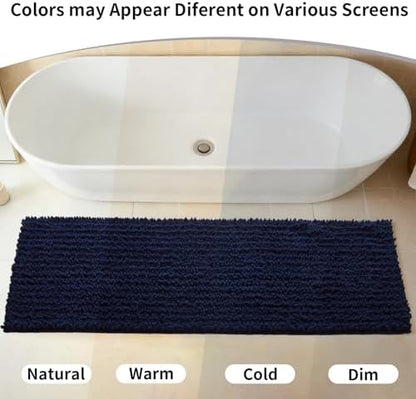 Disolla Navy Blue Bathroom Rug 24x44 Inch - Thick Chenille Bath Mat, Large Shaggy Plush Absorbent Rug, Non-Slip Machine Washable Floor Mat for Double Vanity