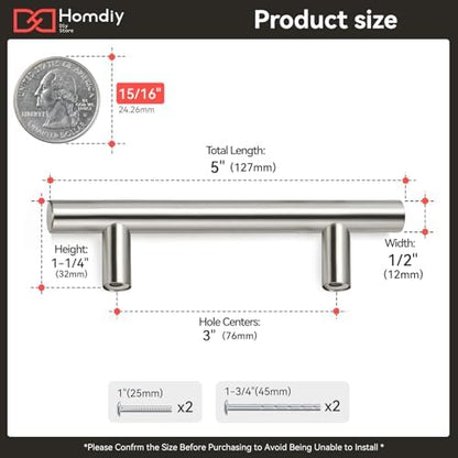 homdiy 25 Pack 3 Inch Brushed Nickel Cabinet Pulls Modern Cabinet Handles - Brushed Nickel Drawer Pulls Stainless Steel Cabinet Hardware,5 Inch Overall Cabinet Door Handles for Cabinets,Cupboard …