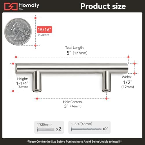 homdiy | 50 Pack 3in Hole Centers | Cabinet Handles Nickel Drawer Pulls Stainless Steel, Bar Handle Pull with Brushed Nickel Finish | Kitchen Cabinet Hardware/Dresser Drawers 201SN
