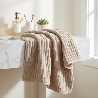 3 Pack Bath Towel Set, 40"x80" Oversized Bath Sheet, Beige