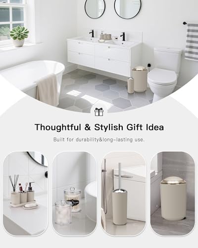IMAVO Bathroom Accessories Set,Beige Bathroom Set,9 Pieces Bathroom Accessory Set,Tray,Qtip Holders,Toilet Brush,Trash Can for Bathroom Décor and Home Gifts