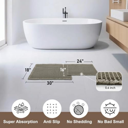 JIUZHEN Set of 2 Waffle Bath Mats Boho Bath Rugs 16x24&18x30, Olive Green
