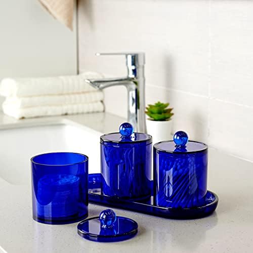 SheeChung 6 Pack Qtip Holder, Blue Acrylic Apothecary Jars for Bathroom