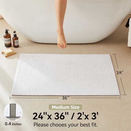 Triohero Bathroom Rugs Non Slip Washable, Super Absorbent Thin Bath Mat Quick Dry Low Pile Bathroom Rug, White 24"x36"