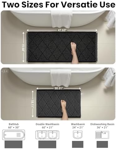 Waffle Bath Mat Set, Non Slip Bathroom Rugs 2 Piece, Gray & Dark Gray