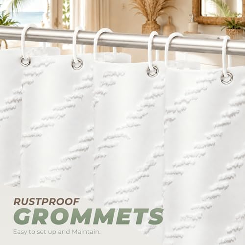 White Boho Fabric Shower Curtain 72 x 72 Inches