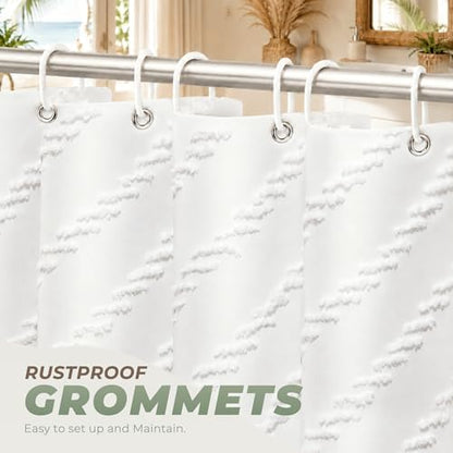 White Boho Fabric Shower Curtain 72 x 90 Inches