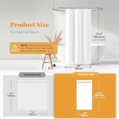 BTTN Small Boho Linen Heavy Duty Cloth Shower Curtain Set, 36x72, White