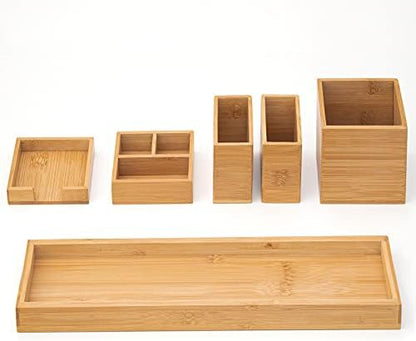 Bamboo Vanity Tray Set, 6-Piece Bathroom Organizer for Small Items