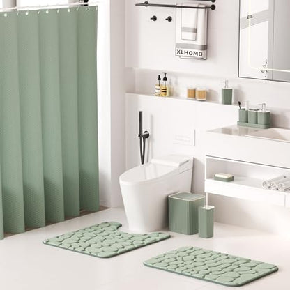 XLHOMO Bathroom Accessories Set - 25PC Sage Bathroom Set, Bathroom Set with Shower Curtain and Rugs, Sage Green Shower Curtain Set, Bathroom Accessory Set, Trash Can & Soap Dispenser