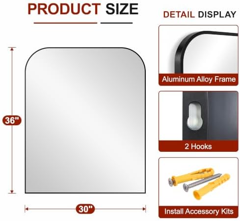 Bathroom Black Vanity Mirror for Over Sink, 36" x 30"