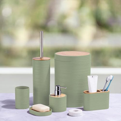CERBIOR Bamboo Bathroom Accessories Set 6 Piece Spiral Bath Ensemble,Green