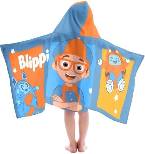 Jay Franco Blippi Kids Hooded Towel Poncho 22" x 51" - Super Soft, Blue