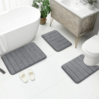 BYSURE Dark Grey Memory Foam Bathroom Rug Set 3 Piece