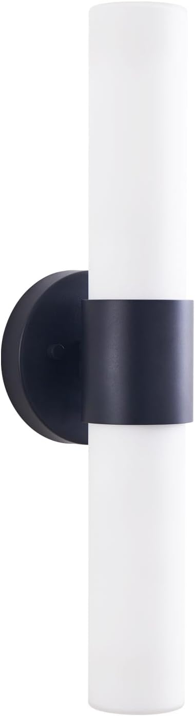 18" Modern Wall Sconce with Frosted Glass Shades, for Bathroom Mirror Bedroom Living Room Hallway, Black Finish