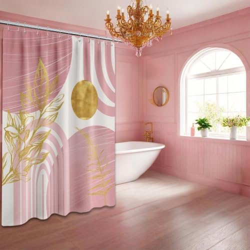 Light Pink and Gold Extra Long Shower Curtain, Tall 72X96 in