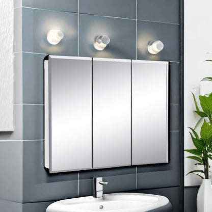 36 Inch Cyprus Bathroom Medicine Cabinet, Durable Pre-Assembled Wall Mounted Cabinet w/Frameless Mirrored Doors, White – Design House, 597500