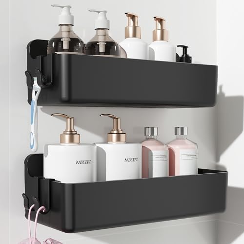 Nieifi Adhesive Shower Shelves, Black, 2 Pieces