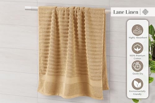 LANE LINEN Towel Set 6 Piece Soft Absorbent Quick Dry 100% Cotton - Taupe