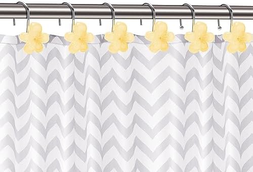 Cute Flower Shower Curtain Hooks, Glow in The Dark, Pretty Floral Themed Elegant Bathroom Decor, Yellow