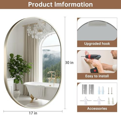 Brushed Nickel Mirror, 17"x30" Oval Bathroom Mirror, Oval Mirror