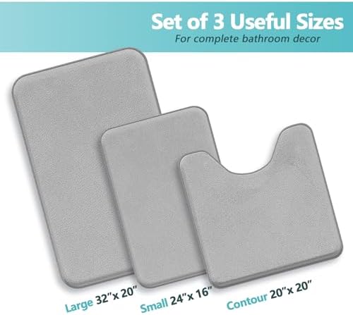 RUN HELIX Bathroom Rugs Sets 3 Piece, Soft Absorbent Memory Foam Bath Mats Set, Dry Fast Bath Mat, Machine Washable Bath Rug Set for Bathroom （Ash Gray）