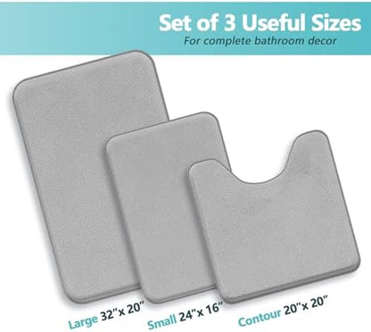 RUN HELIX Bathroom Rugs Sets 3 Piece, Soft Absorbent Memory Foam Bath Mats Set, Dry Fast Bath Mat, Machine Washable Bath Rug Set for Bathroom （Ash Gray）