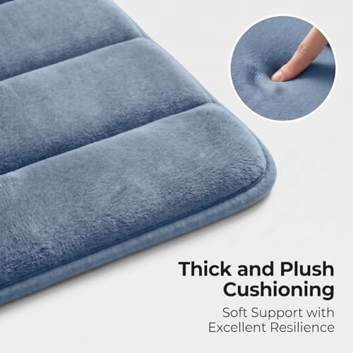 2 Piece Memory Foam Bath Mat Set, Extra Soft Absorbent Bathroom Rugs with U-Shaped Toilet Rug, Non-Slip Backing, Machine Washable, 24x16 + 20x20 U-Shaped, Dusty Blue
