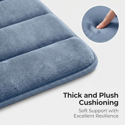 2 Piece Memory Foam Bath Mat Set, Extra Soft Absorbent Bathroom Rugs with U-Shaped Toilet Rug, Non-Slip Backing, Machine Washable, 24x16 + 20x20 U-Shaped, Dusty Blue
