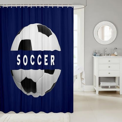 jejeloiu Football Shower Curtain 72"x84" Soccer Ball Game Bath Curtain for Boys Girls Teens Sports Game Bathroom Shower Curtain Set Women Men Gift for Football Lover Kids Bathroom Accessories