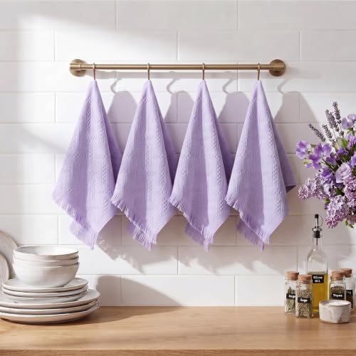 HunnmingRe 4 Pack Boho Hand Towel for Kitchen, Light Purple
