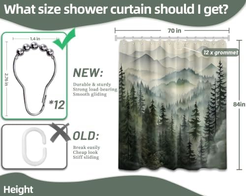 Sage Green Forest Extra Long Shower Curtain, Tall 72X84 in, Mountain