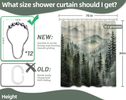 Sage Green Forest Extra Long Shower Curtain, Tall 72X84 in, Mountain