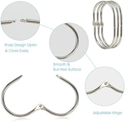 Goowin Shower Curtain Rings, 12 Pcs Shower Curtain Hooks, Oval Snap Shower Rings for Curtain, Metal Shower Curtain Rings Rust Proof, Glide Smoothly Shower Hooks for Shower Curtain Rod (Nickel)