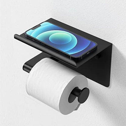 GLNLQ Matte Black Toilet Paper Holder with Shelf, Fits Mega Rolls Size