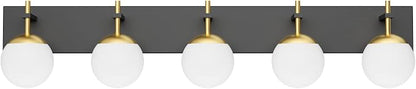 Ralbay Mid Century Modern Vanity Lights - 5-Light Milky Glass Globe Modern Bathroom Vanity Lights Over Long Mirror, Black/Golden Bathroom Wall Light Fixture
