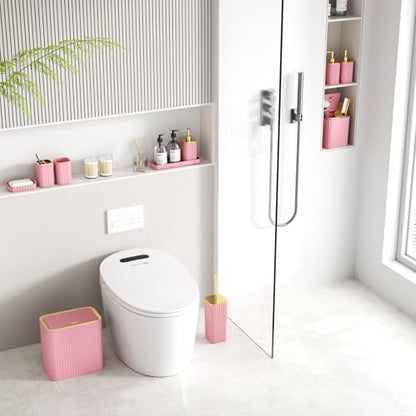 Bathroom Accessory Set - Bathroom Set, 12PC Bathroom Accessories Set, Pink Bathroom Accessories Set, Mini Trash Can, Toilet Brush, Trash Can & Soap Dispenser