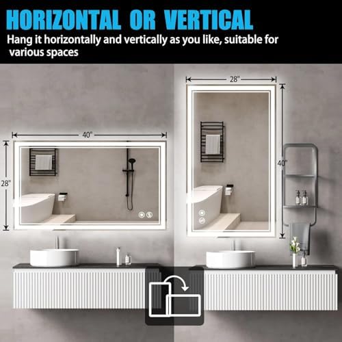 40x28 Bathroom Mirror, LED Mirror for Bathroom, Fogless