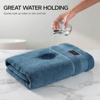 REDKISS 4 Pack Large Bath Towels, 100% Cotton, 31x63 in, Heavyweight 760G, Highly Absorbent & Quick Dry, Super Soft Luxury Towels for Bathroom,Hotel Collection - Blue