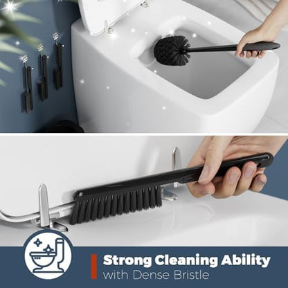 Holaloha Toilet Brush and Holder Set, Space Saving, 3 Pack, Black