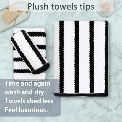 VOOVA & MOVAS 3PC Towel Set, 100% Cotton, Black White Dark Tan
