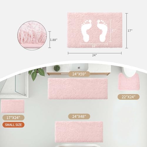 Disolla Bathroom Rug Non Slip Fluffy Bath Mat for Bathroom Floor Washable Plush Luxury Bath Rug for Tub Soft Shaggy Shower Sink Mat, 17''x24'', Sakura Pink