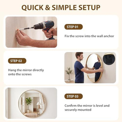 Sweetcrispy Round Bathroom Mirror for Over Sink, 28 Inch Wall Vanity Mirror