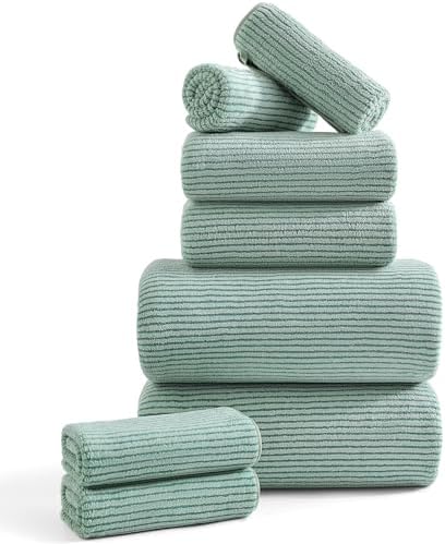 8-Piece Premium Towel Set for Bathroom|2 Oversized Large Bath Sheet,2 Hand Towels,4 Washcloths|Soft Cozy Highly Absorbent Fast Dry Microfiber Shower Towel Set for Hotel Bathroom Essentials,Green