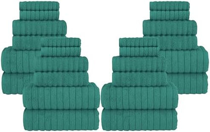 Elegant Comfort 100% Turkish Cotton Corduroy Ribbed Luxury Bath Towels 6-Piece Set, Premium Feel - Quick Dry, Highly Absorbent, Contains 2 Bath, Hand Towels & Washcloths, Turquoise (Pack of 4)
