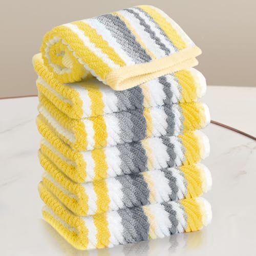 VOOVA & MOVAS Yellow Gray Washcloths 6 Pack, 100% Cotton, 13x13 in