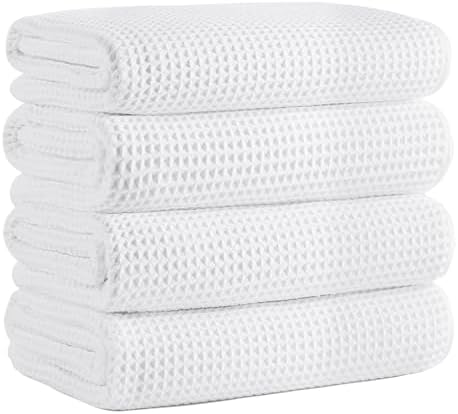 Microfiber Waffle Bath Towels, 4 Pieces, Soft, Absorbent, Fast Drying, Lint Free 430 GSM (27''x55''/68.58 cm x139.7 cm)