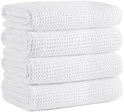 Microfiber Waffle Bath Towels, 4 Pieces, Soft, Absorbent, Fast Drying, Lint Free 430 GSM (27''x55''/68.58 cm x139.7 cm)