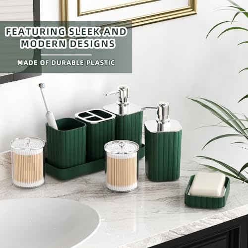XLHOMO Bathroom Accessories Set - Gorgeous Green Bathroom Set, 10PC Green Bathroom Accessory Set, Bathroom Sets with Toilet Brush, Bathroom Trash Can
